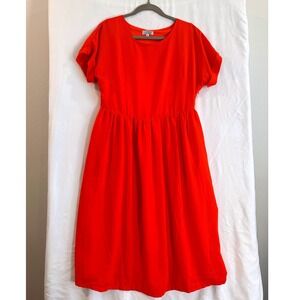 SweetSalt Modest Clothing Orange Short Sleeve Midi Dress Cuffed Sleeve M Cottage